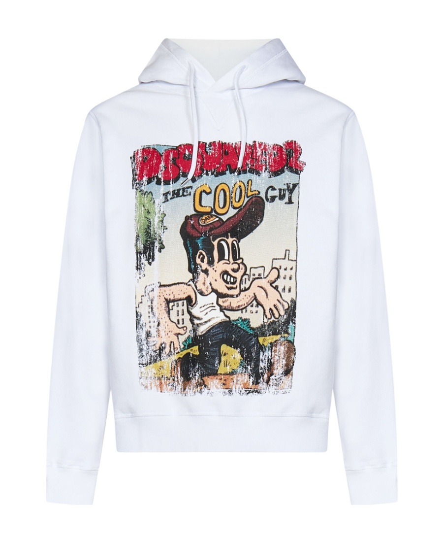 Dsquared2 Fleeced-cotton Crew-neck Sweatshirt With Print In White