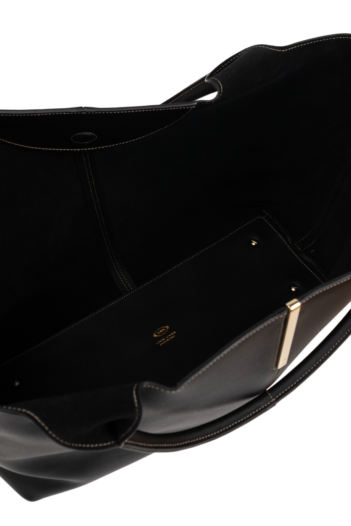Tod's Black Shopper With Two Top Handles And Metal Bar With Logo In Leather Woman In Black