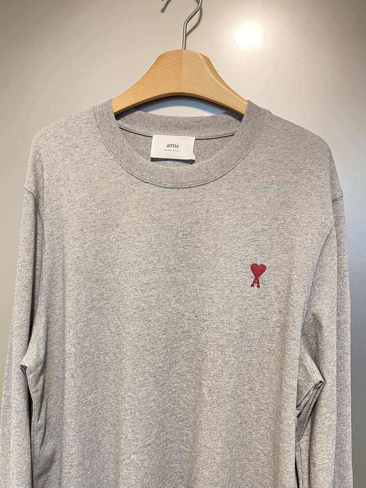 Ami Alexandre Mattiussi Round Collar And Long-sleeved T-shirt In Gray