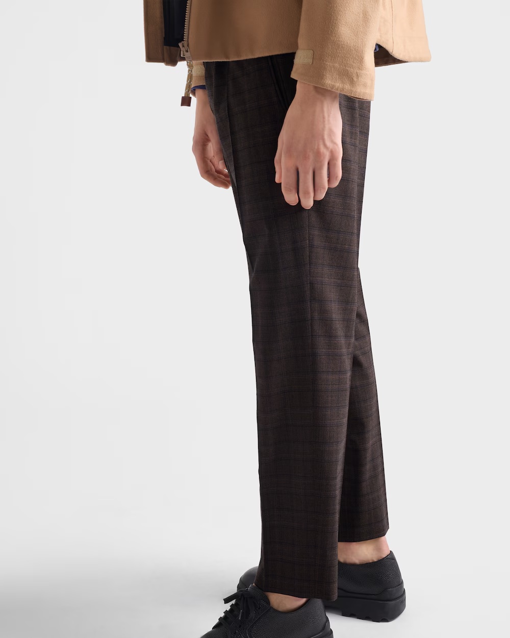 Prada Prince Of Wales Check Wool Pants In Brown