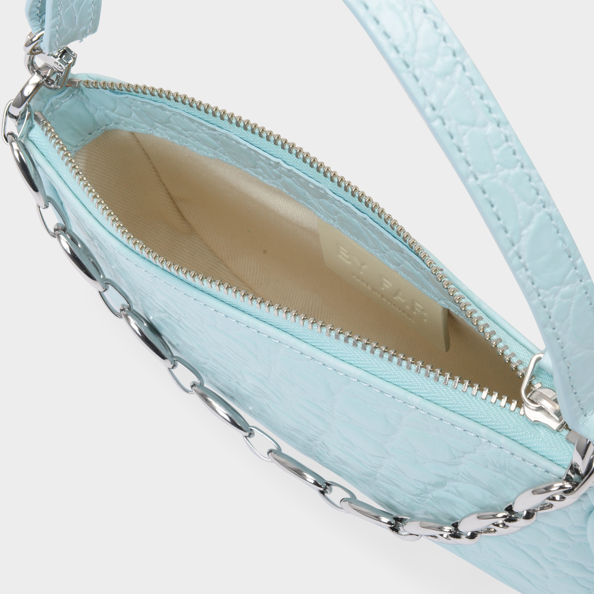 By Far Rachel Croc-embossed Leather Bag In Blue