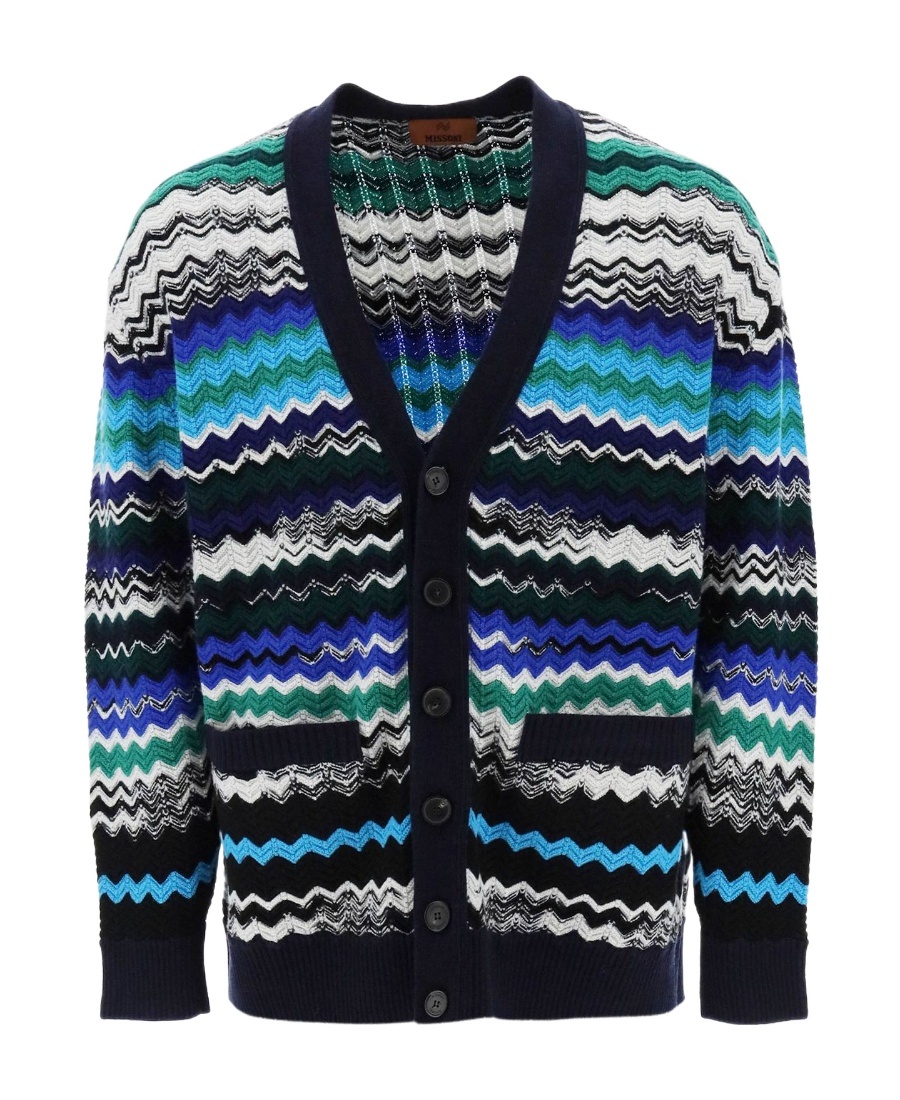 Missoni Zig-zag Knitted Wool-blend Cardigan In Black
