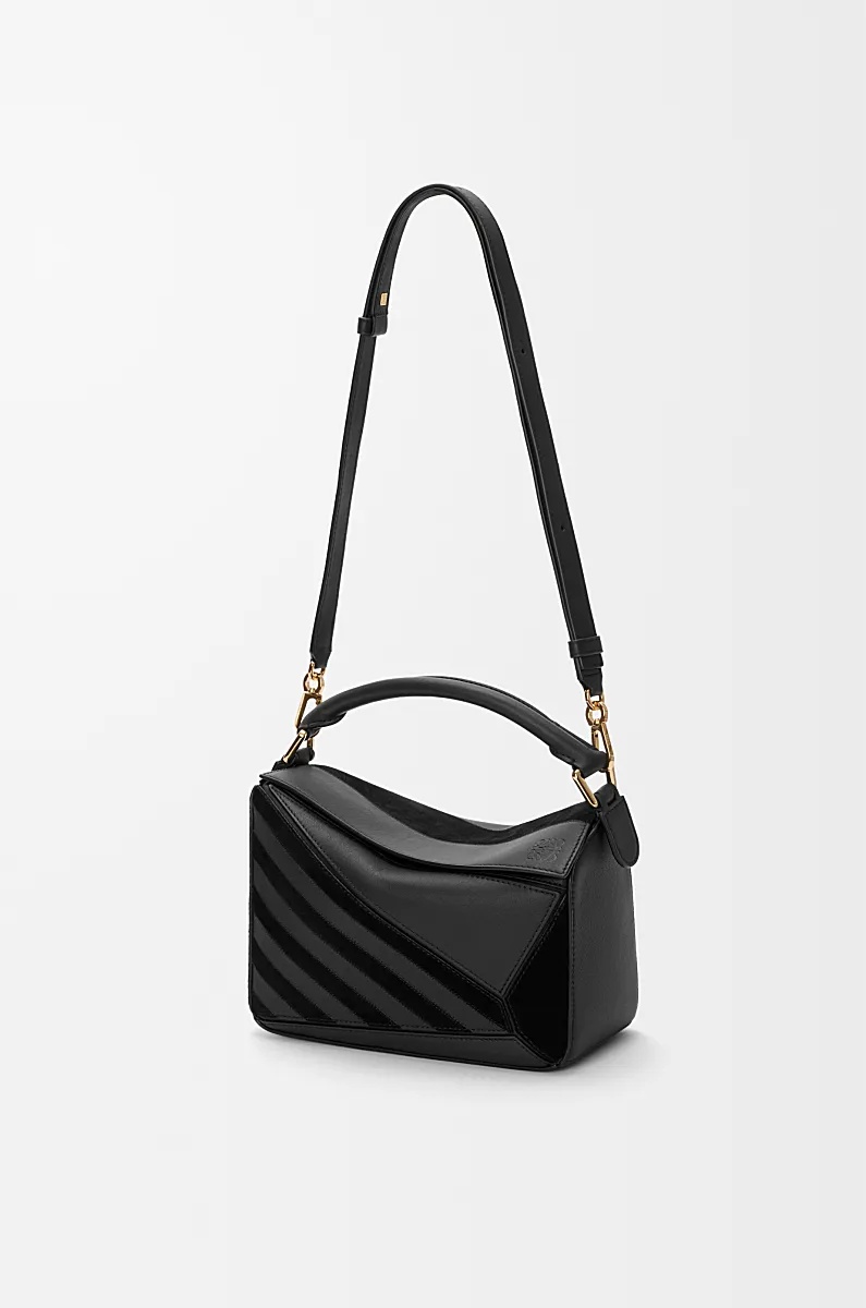 Loewe Womens Black Puzzle Stripes Small Leather Top-handle Bag In Black