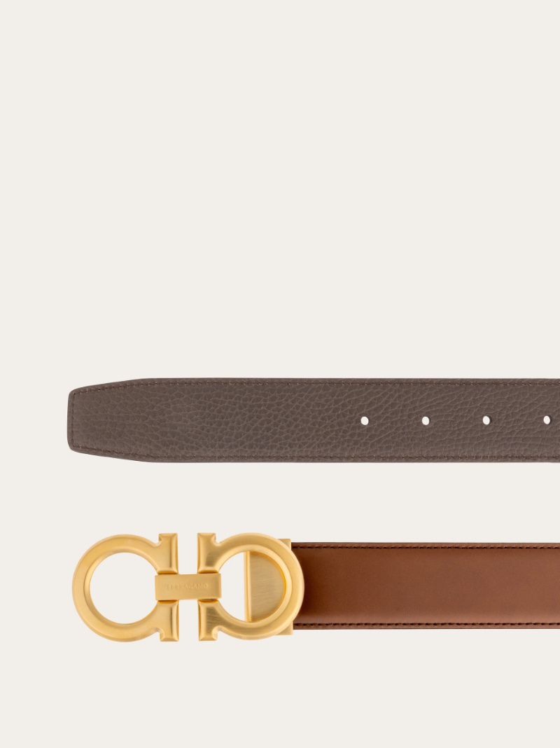 Ferragamo Reversible And Adjustable Gancini Belt In Brown