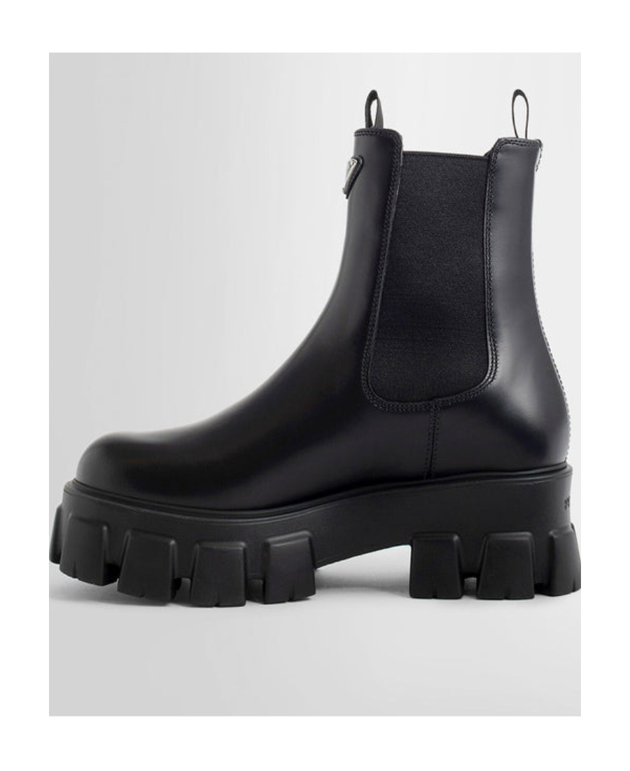 Prada Monolith Brushed Leather Chelsea Boots In Black