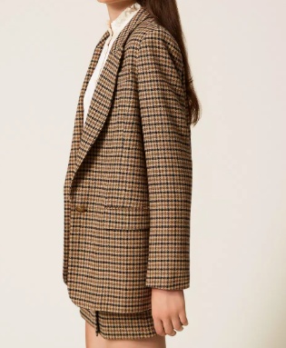 Twinset Checked-print Single-breasted Blazer In Brown