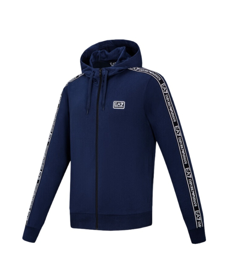 Ea7 Navy Blue Logo With Hat Casual Coat In Black