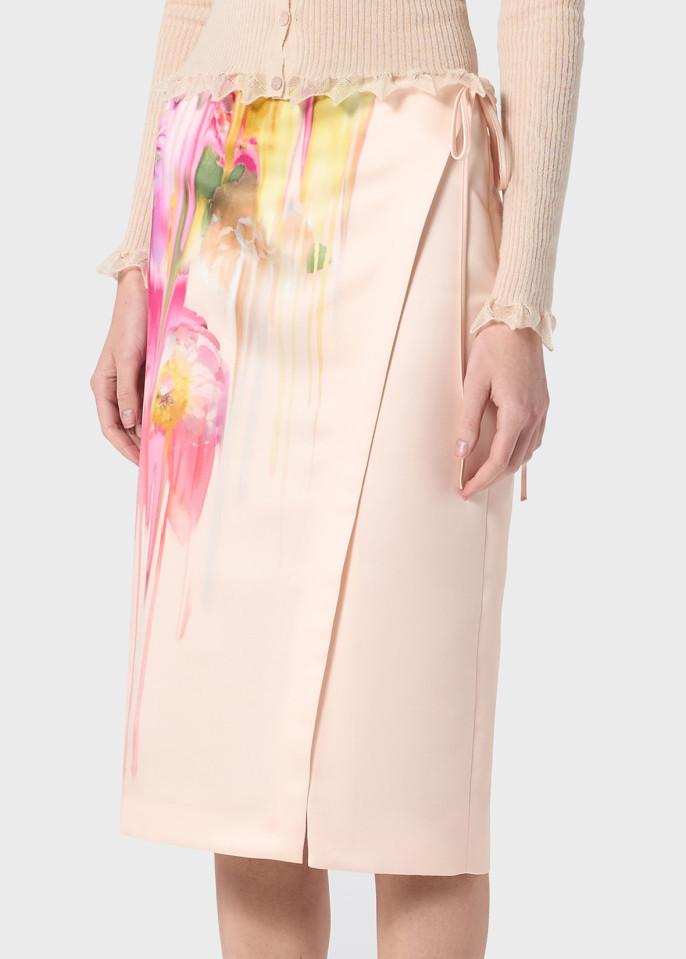 Blumarine Midi Skirt In Duchesse With Liquid Flower Print In Nude