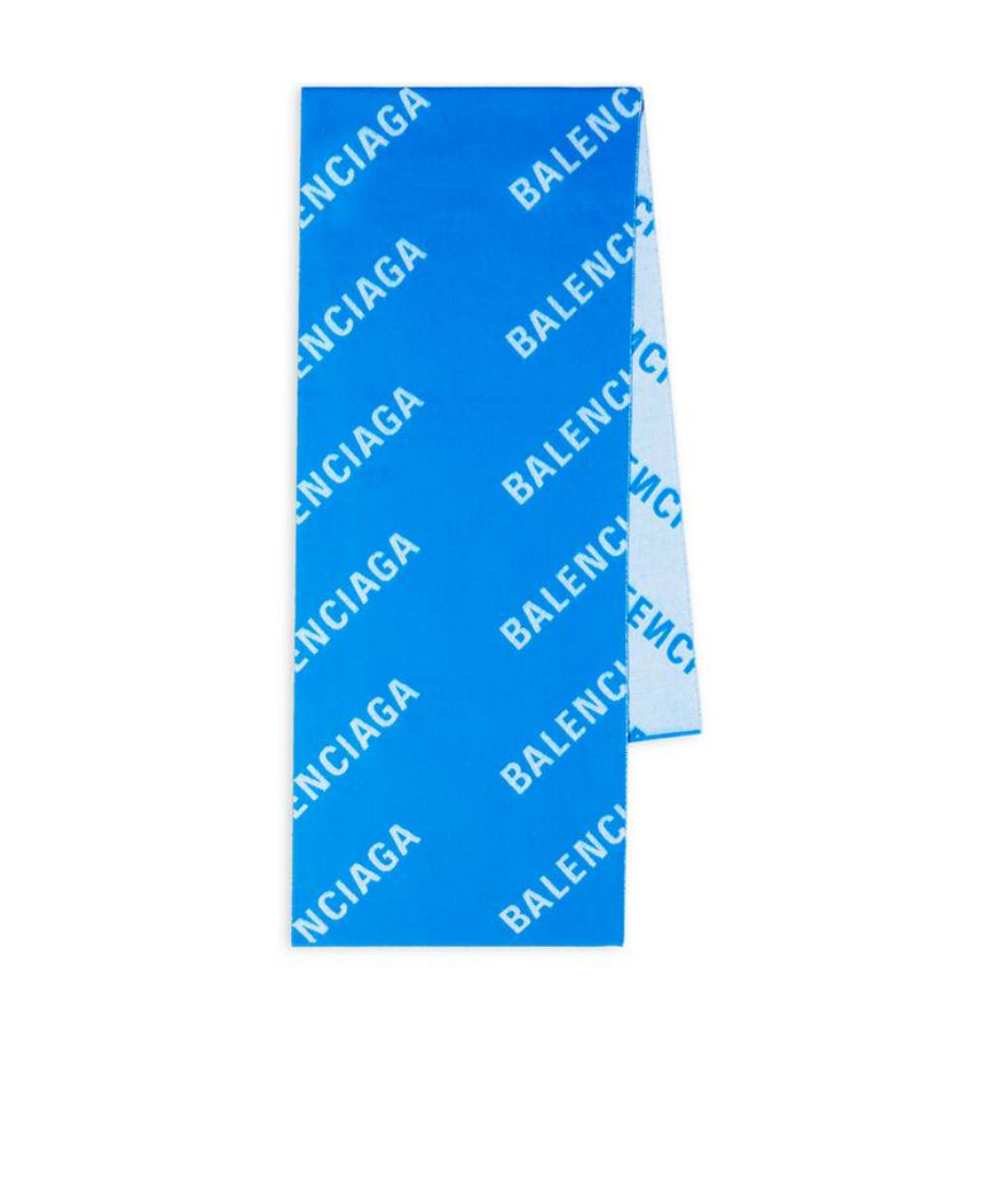 Balenciaga Logo-knit Wool Scarf In Blue