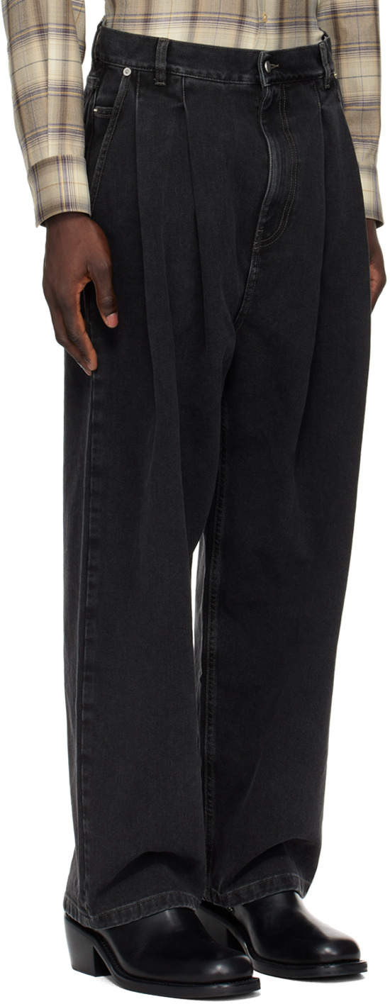 Hed Mayner Black Pleated Jeans In Black