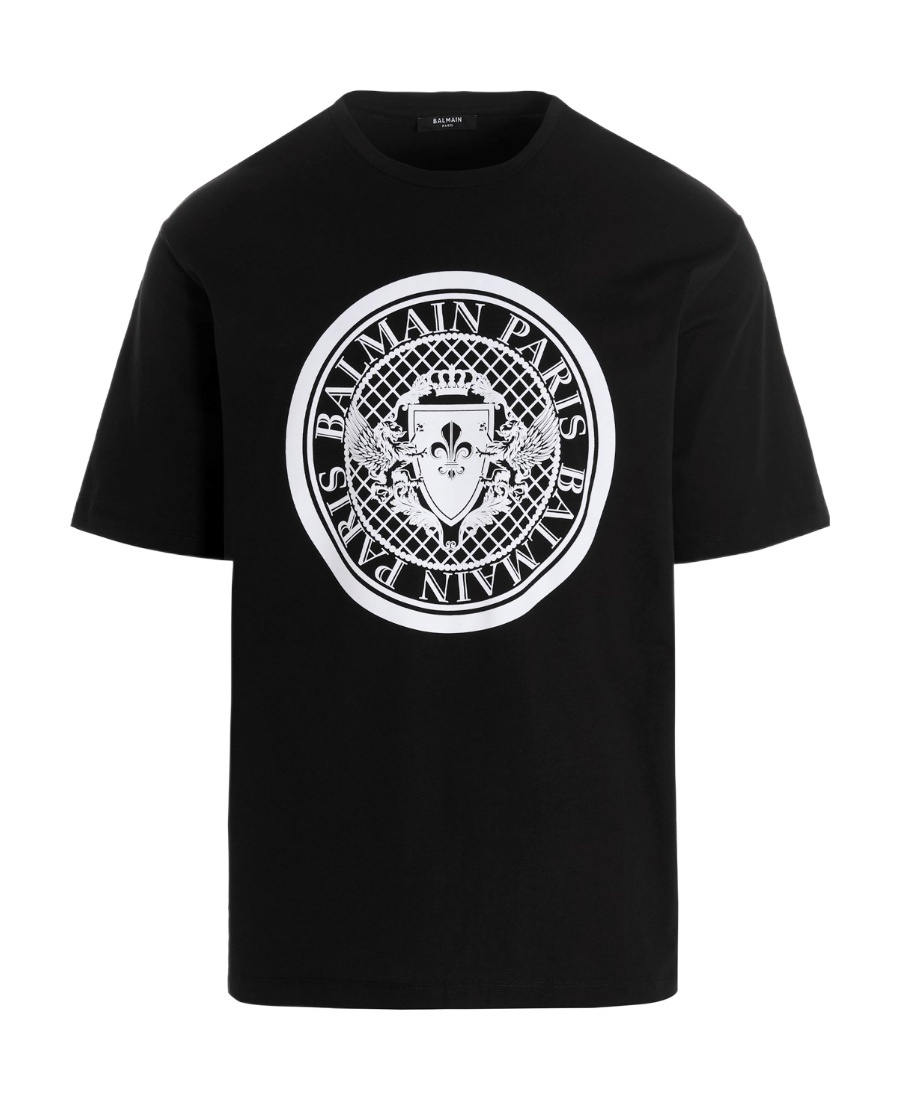Shop Balmain Cotton T-shirt With Flocked Medallion In Black