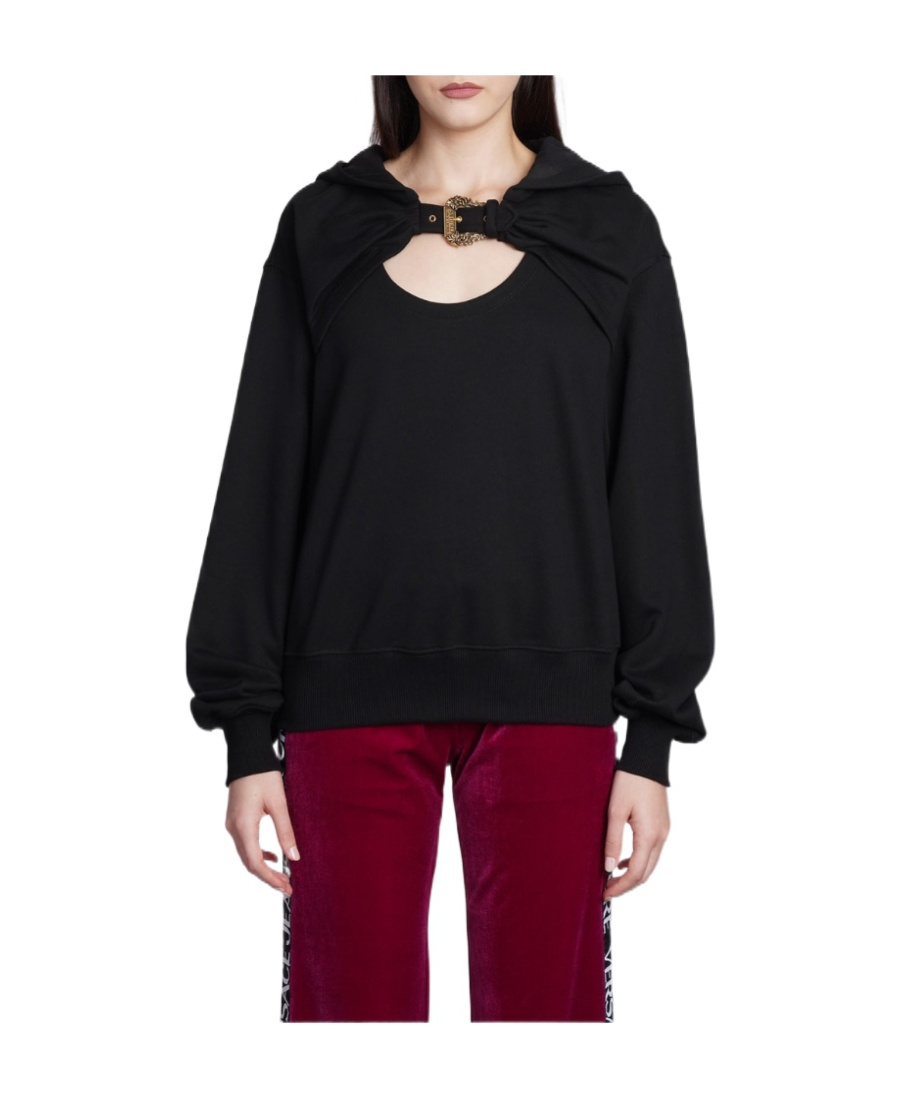 Versace Jeans Buckle-detail Cut-out Hoodie In Black