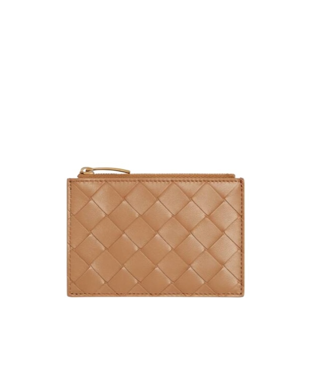 Bottega Veneta Intrecciato Zipped Card Case In Brown