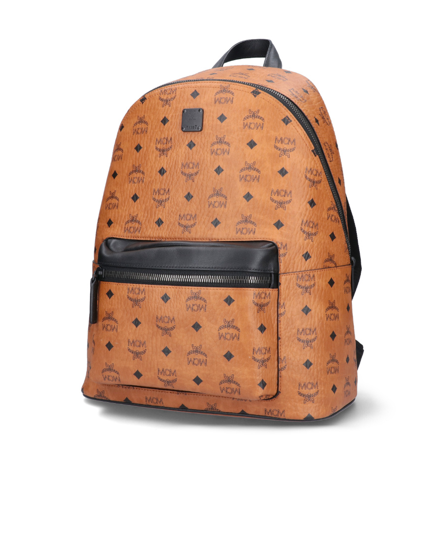 Mcm Medium Stark Monogram-print Backpack In Brown