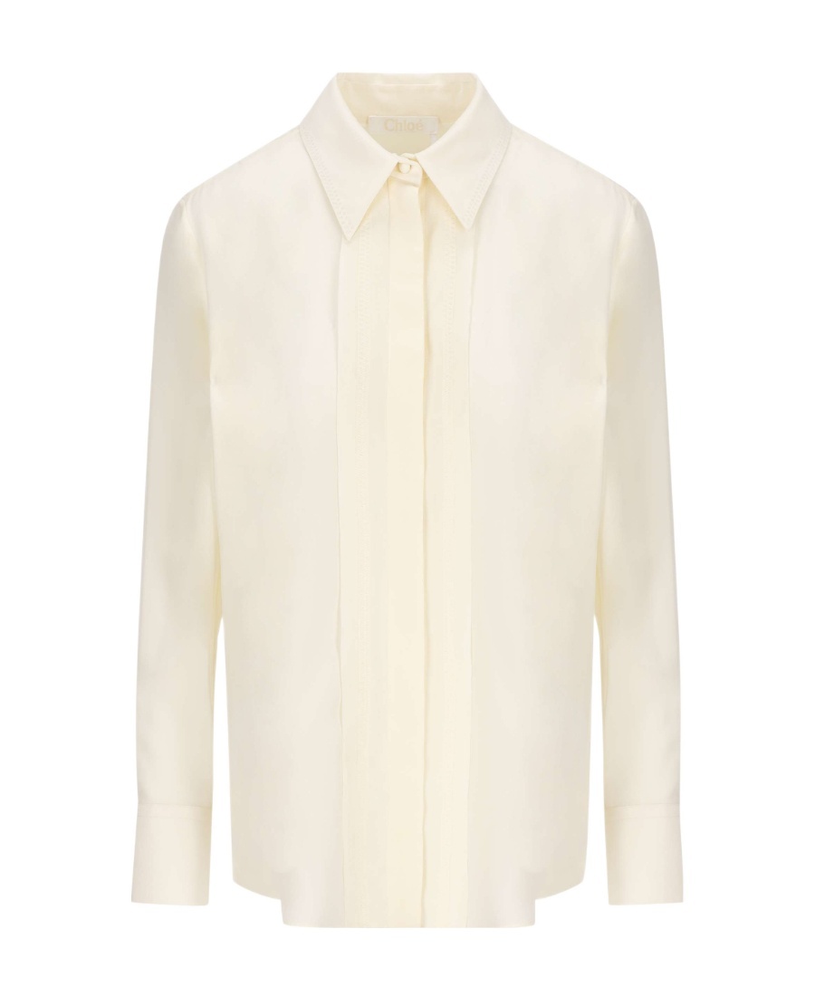 Chloé Long-sleeved Silk Crêpe Blouse In White