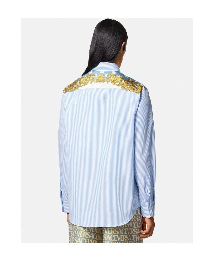 Versace Men Seashell Baroque Striped Shirt In Blue