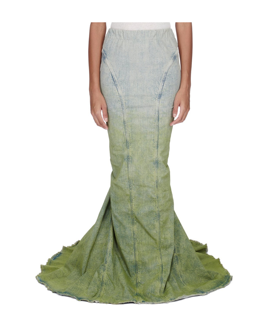 Shop Moncler X Rick Owens Gradient-effect Denim Maxi Skirt In Green