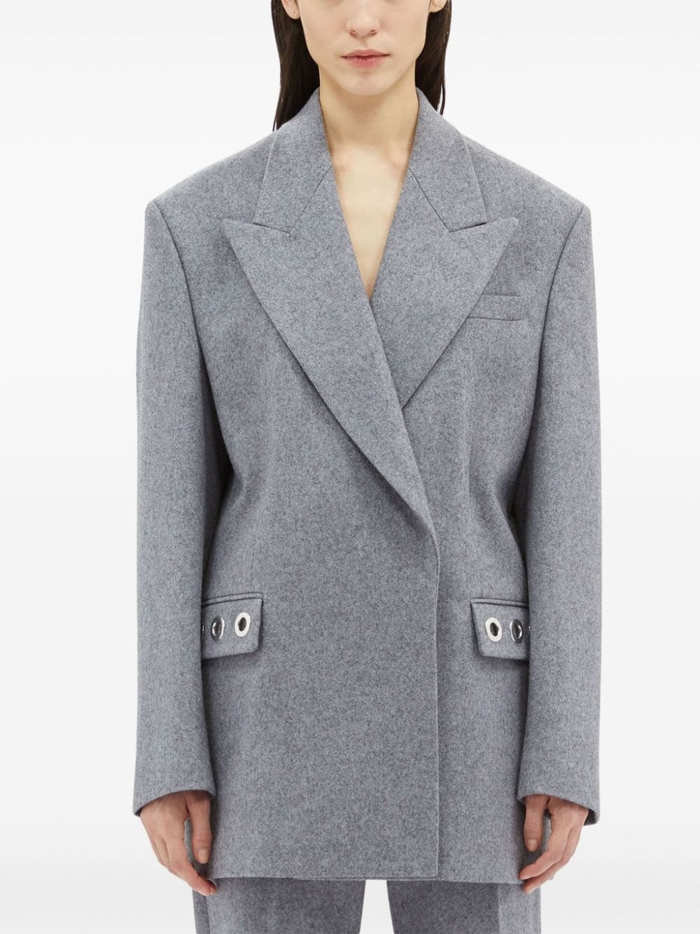 Msgm Heather Grey Eyelet-embellished Single-breasted Blazer In Gray