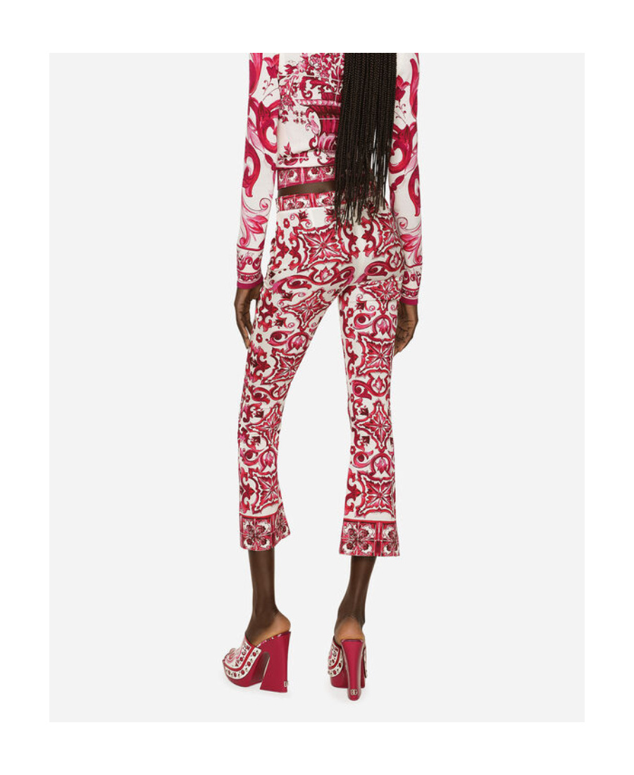Dolce & Gabbana Maiolica Cropped Printed Silk-blend Flared Pants In Pink