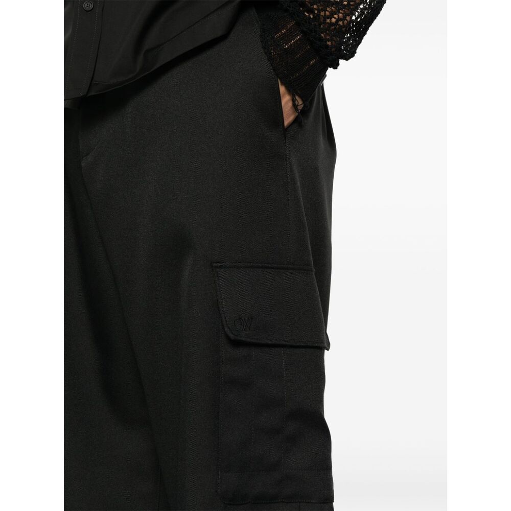 Off-white Ow Embroidery Nylon Cargo Pants In Black