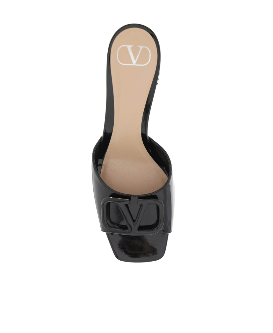Valentino Vlogo Signature High-shine Leather Sandals In Black