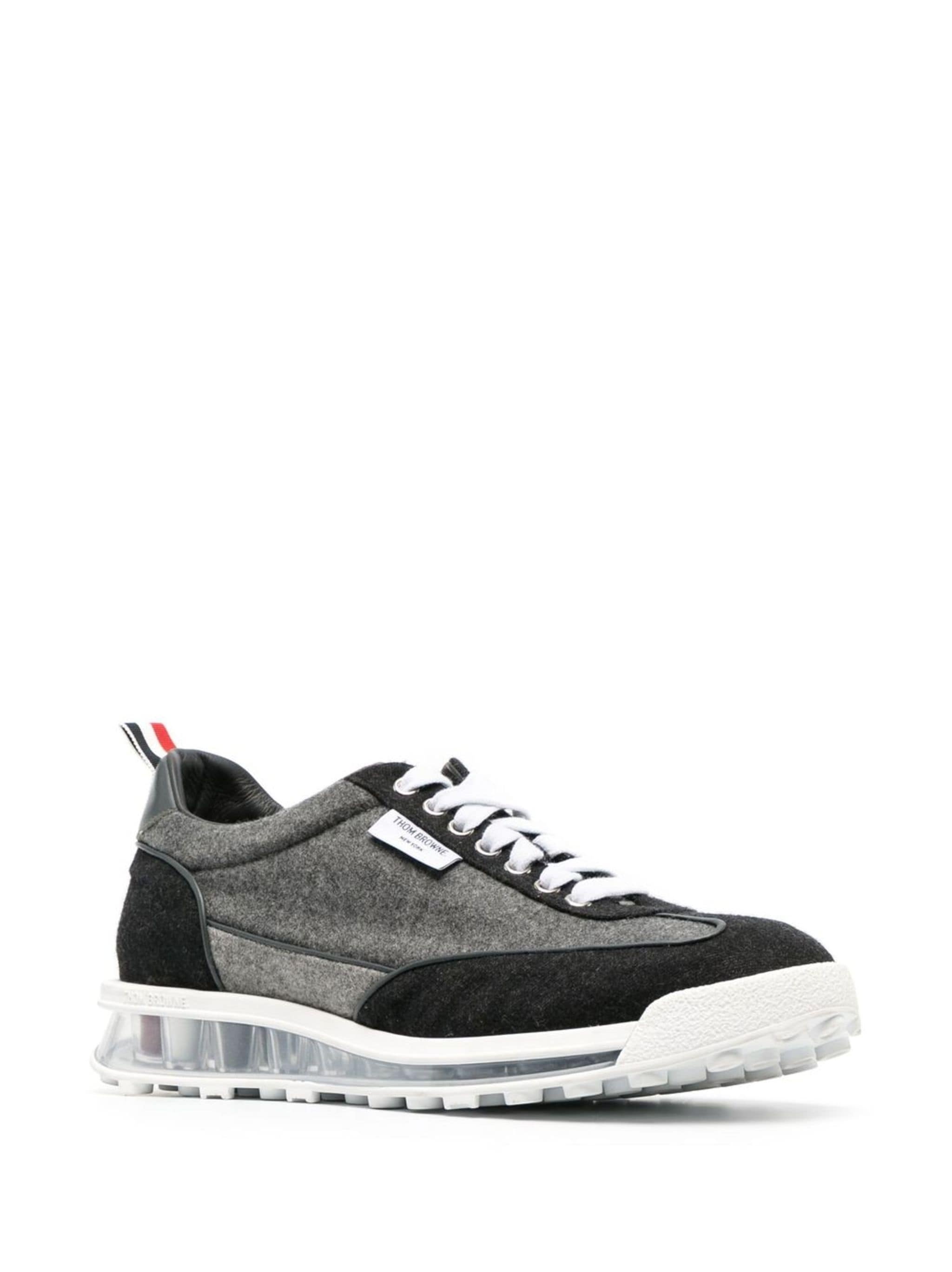 Thom Browne Flannel Sneakers With Iconic Tricolor Detail In Black