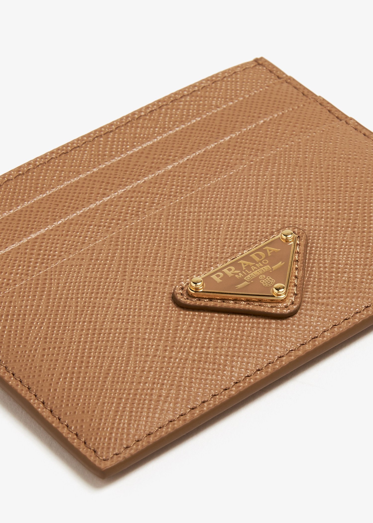 Prada Saffiano Leather Card Holder In Brown
