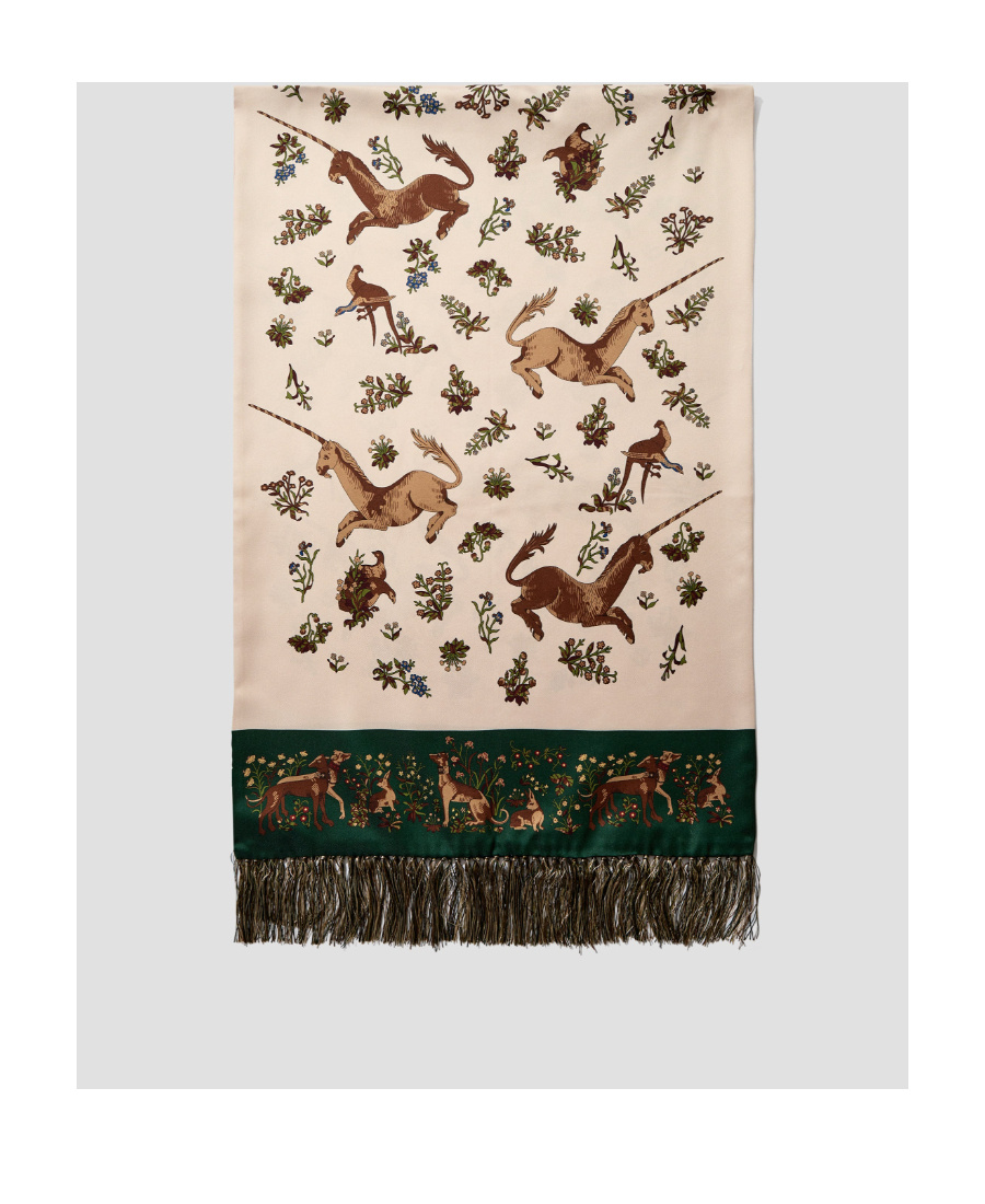 Drake's London Tassel Detail Silk Scarf In Nude