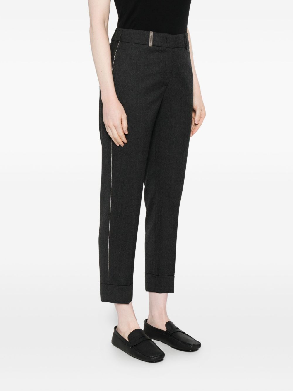 Peserico Heathered Gray Cropped Trousers With Tailored Fit In Black