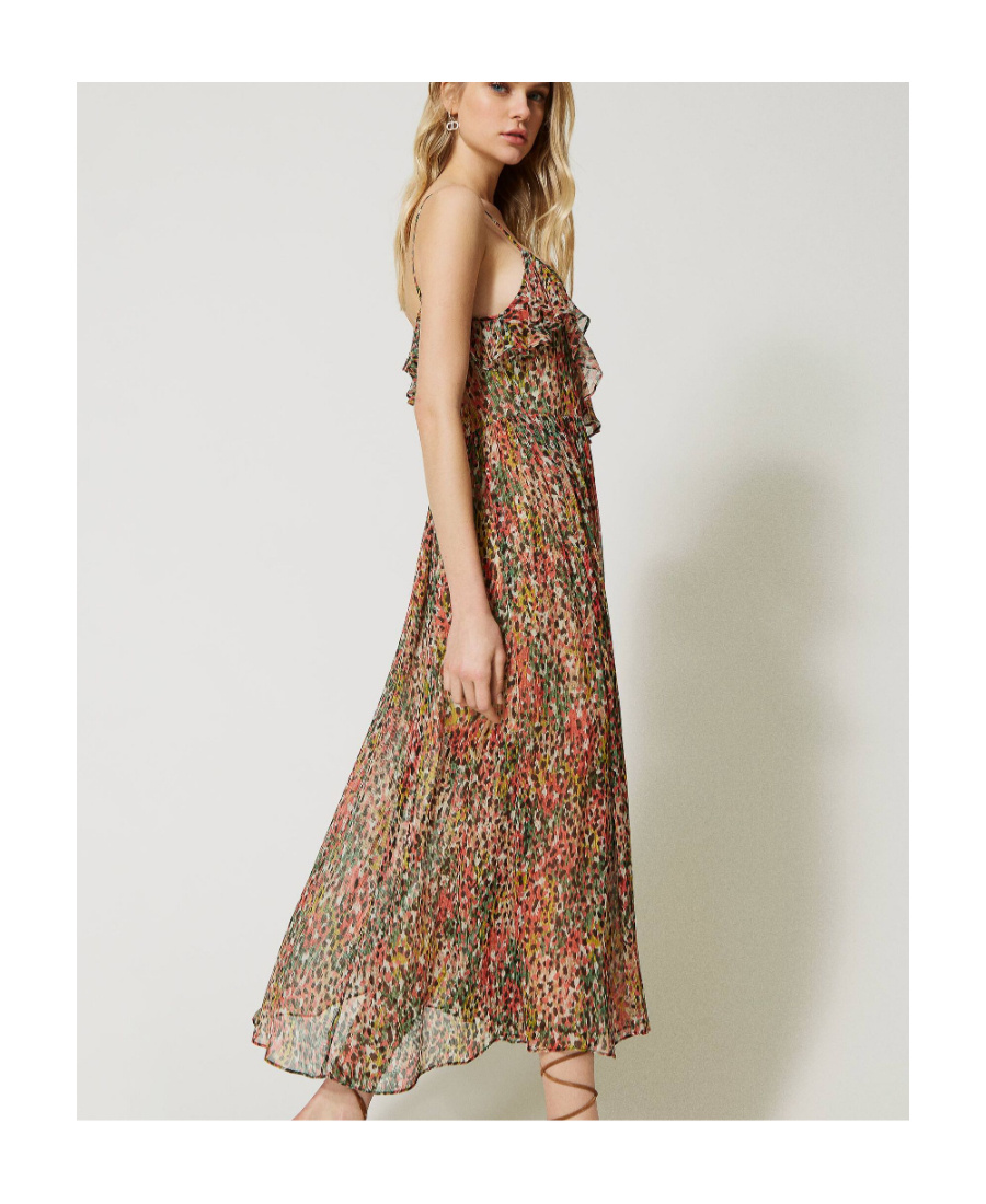 Shop Twinset Leopard-print Ruffled Maxi Dress In Brown