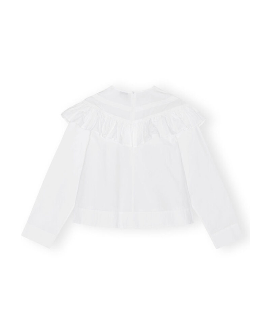 Ganni Ruffle-detail Organic Cotton Blouse In White