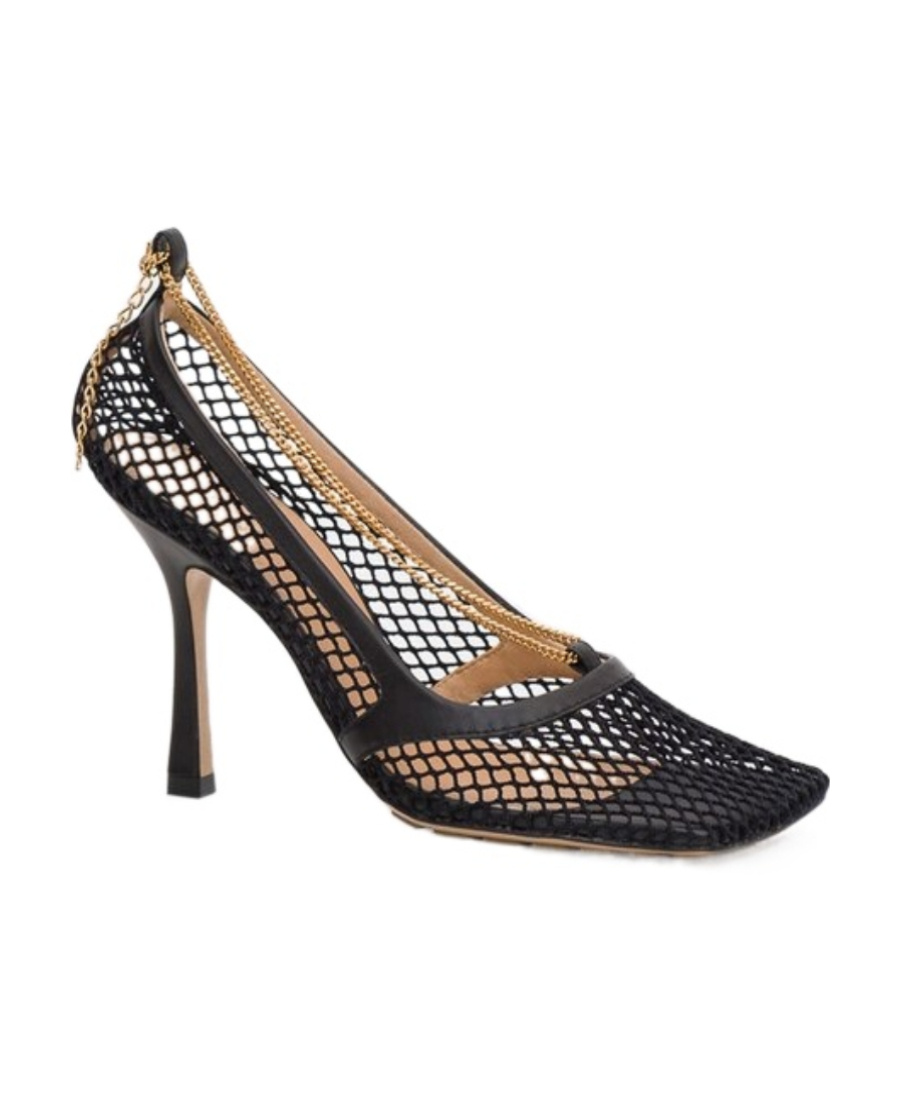 Bottega Veneta Mesh Square-toe Pumps With Chain Detail 90 Mm In Black