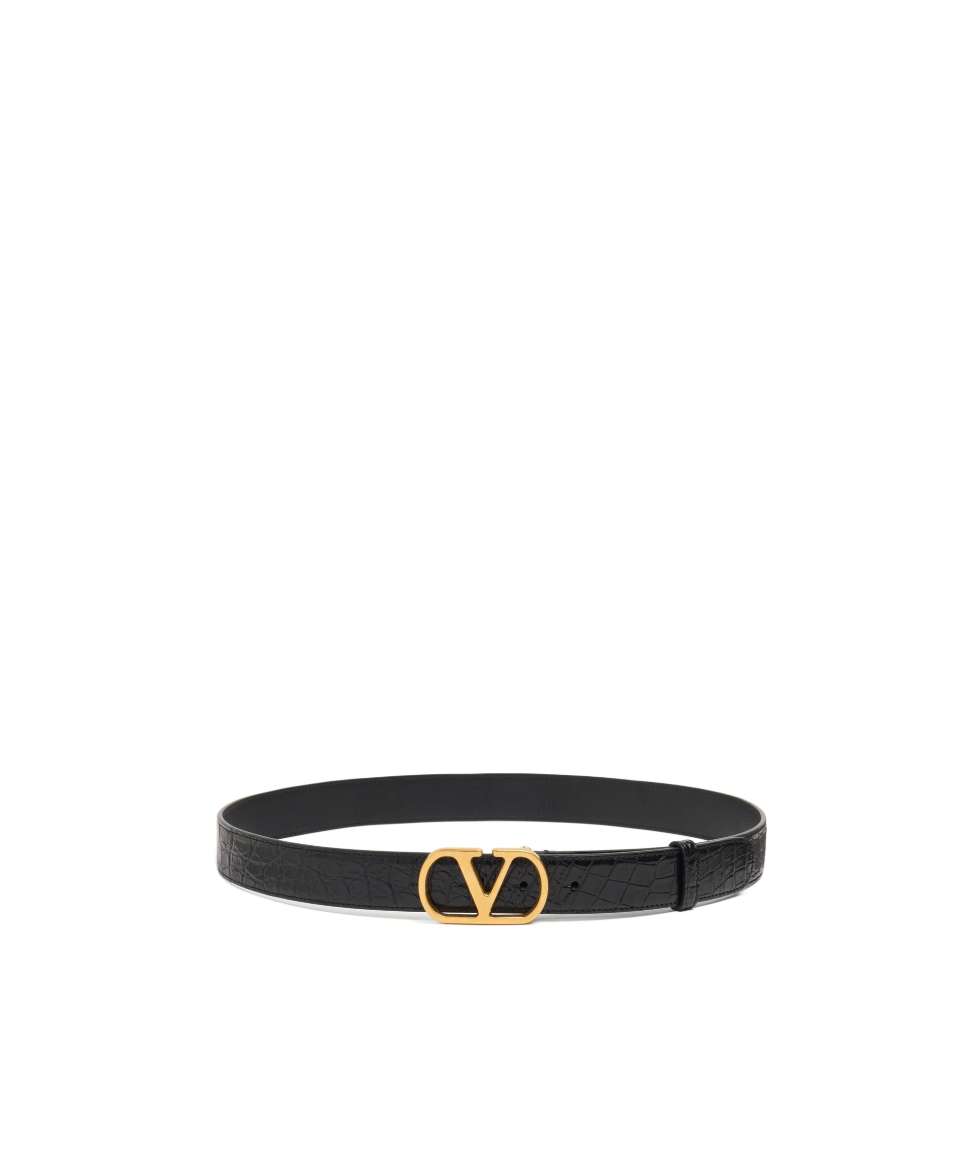 Valentino Garavani Elegant Black Leather Belt With Gold Buckle 30 Mm