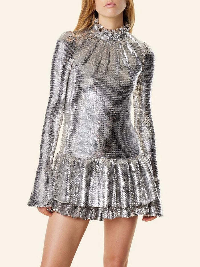 Rabanne Long Sleeved Dress In Gray