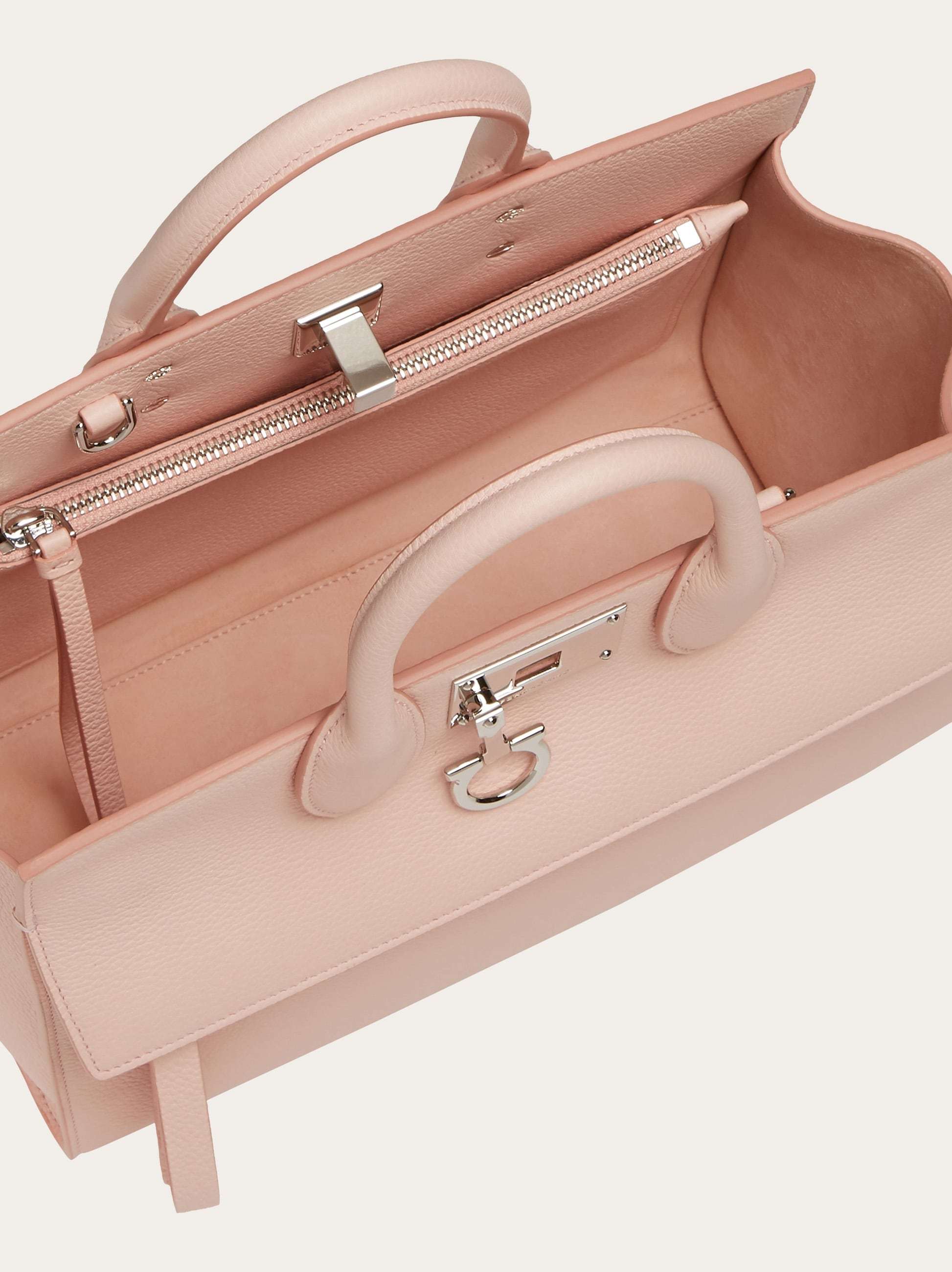 Ferragamo Small Studio Soft Top Handle Bag In Calfskin In Nude