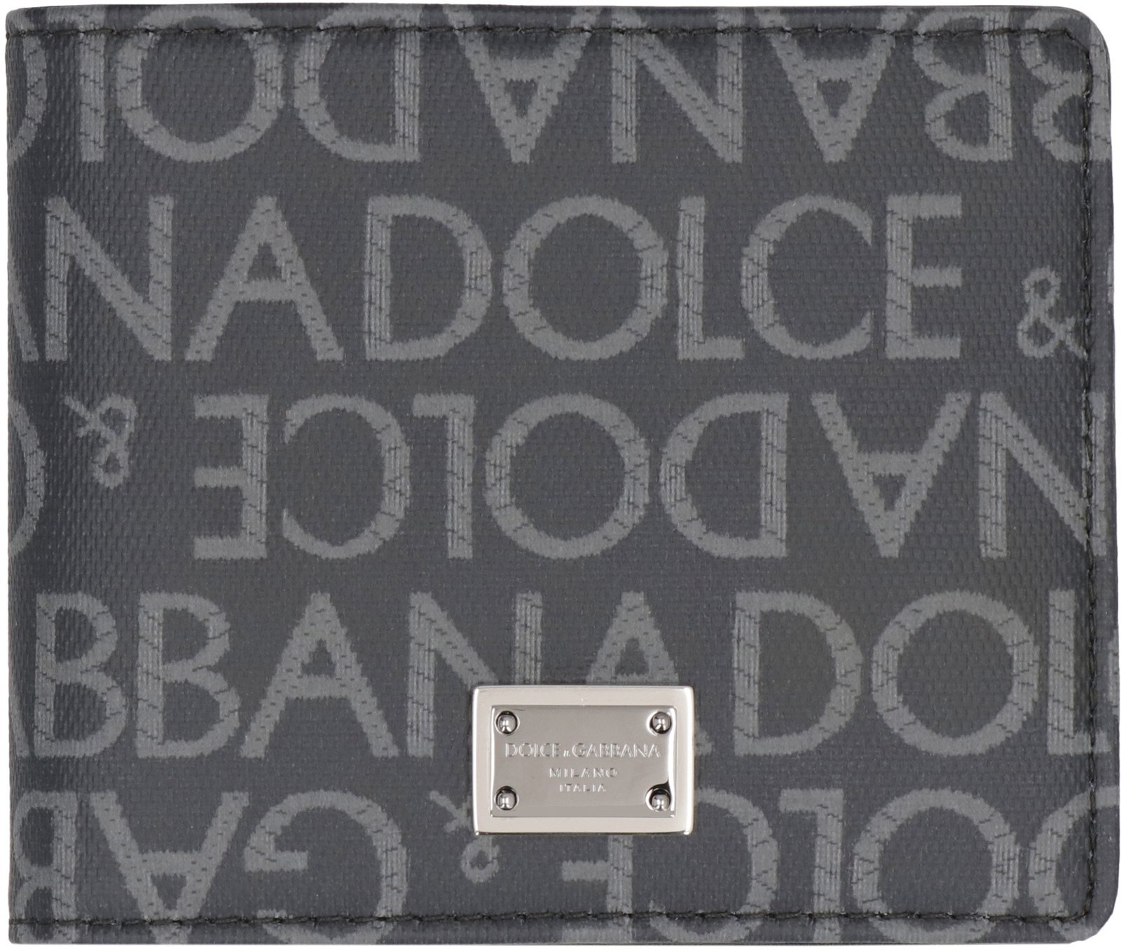 Dolce & Gabbana Coated Canvas Wallet With With All-over Logo In Black