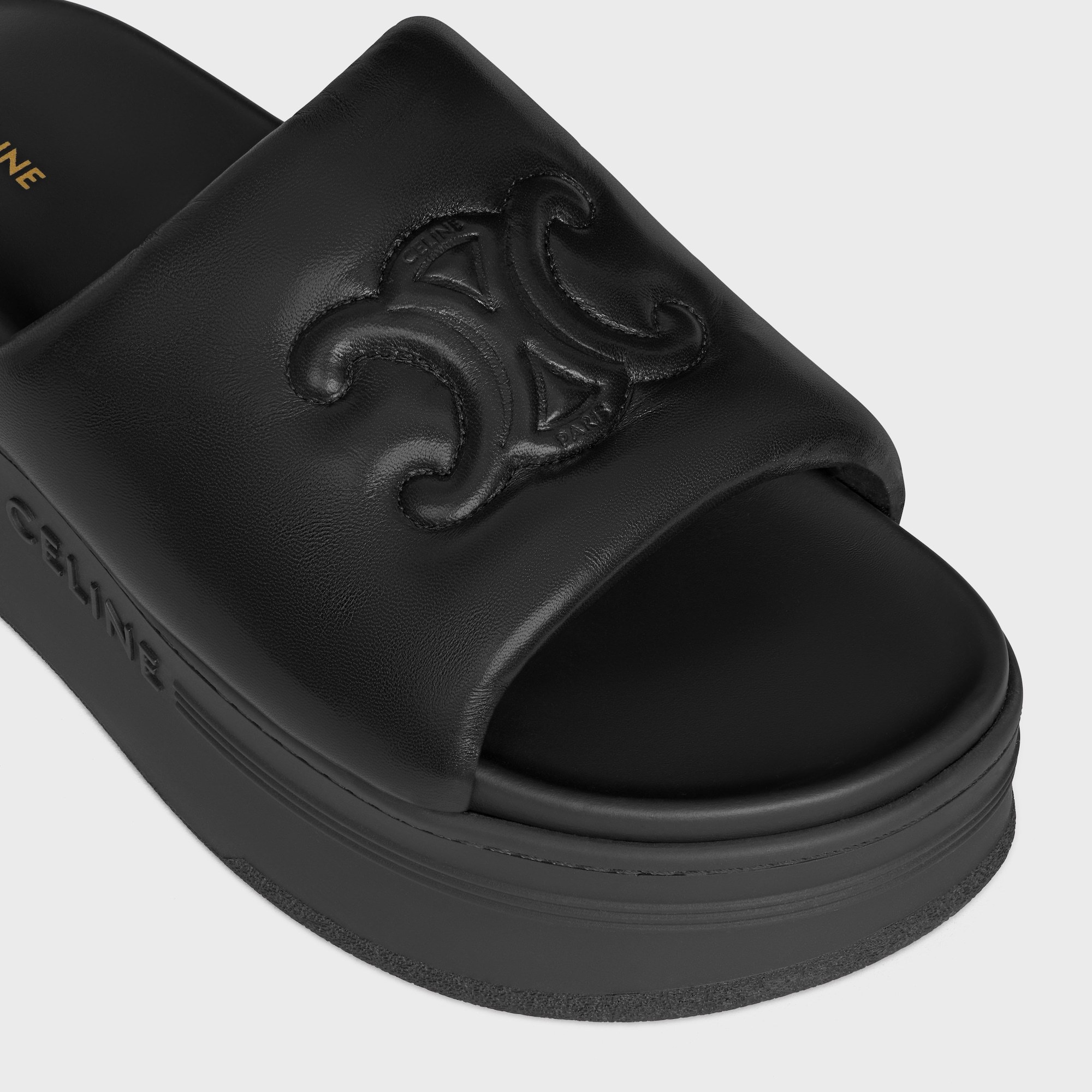 Celine Round Head Flat Slippers In Black