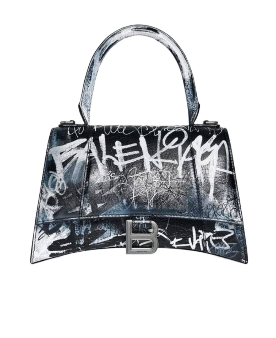 Balenciaga Hourglass S Graffiti-print Tote Bag In Gray