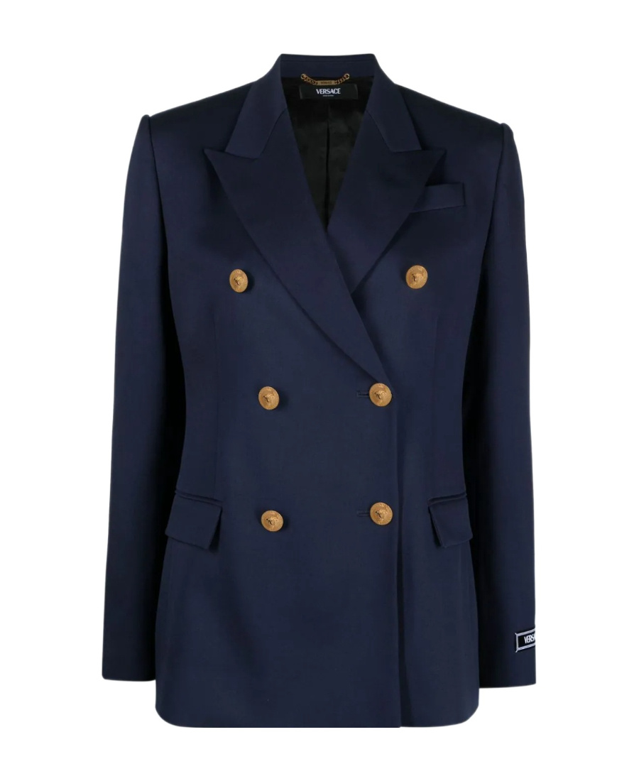 Versace Blue Double-breasted Jacket With Medusa Buttons In Black