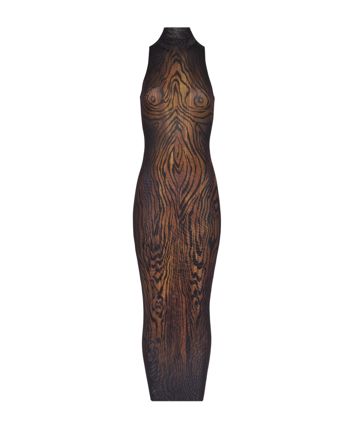 Jean Paul Gaultier Women Long Dress Double Layer Printed Wood In Brown