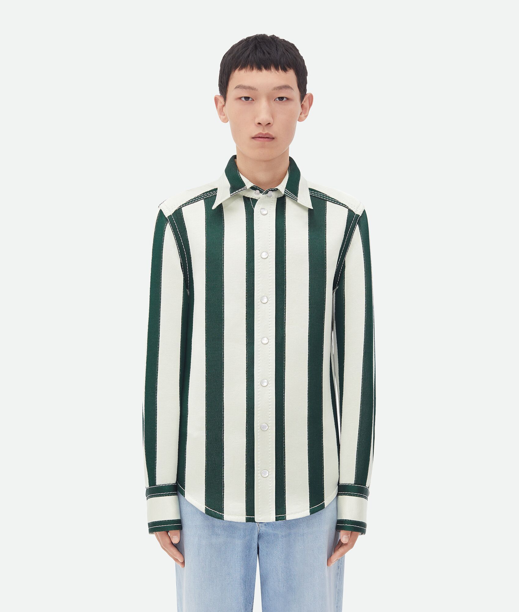 Bottega Veneta Long-sleeved Striped Shirt In White
