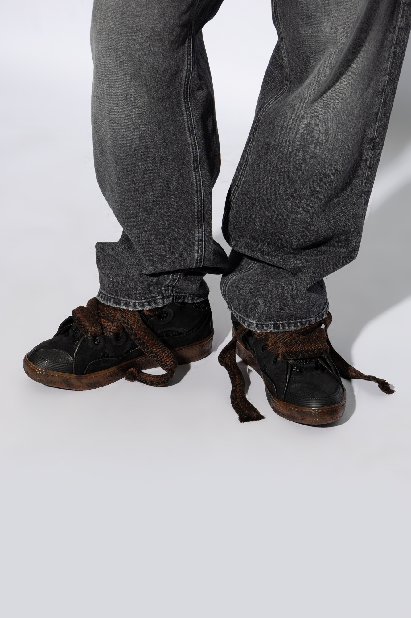 Lanvin Curb Leather Sneakers In Black