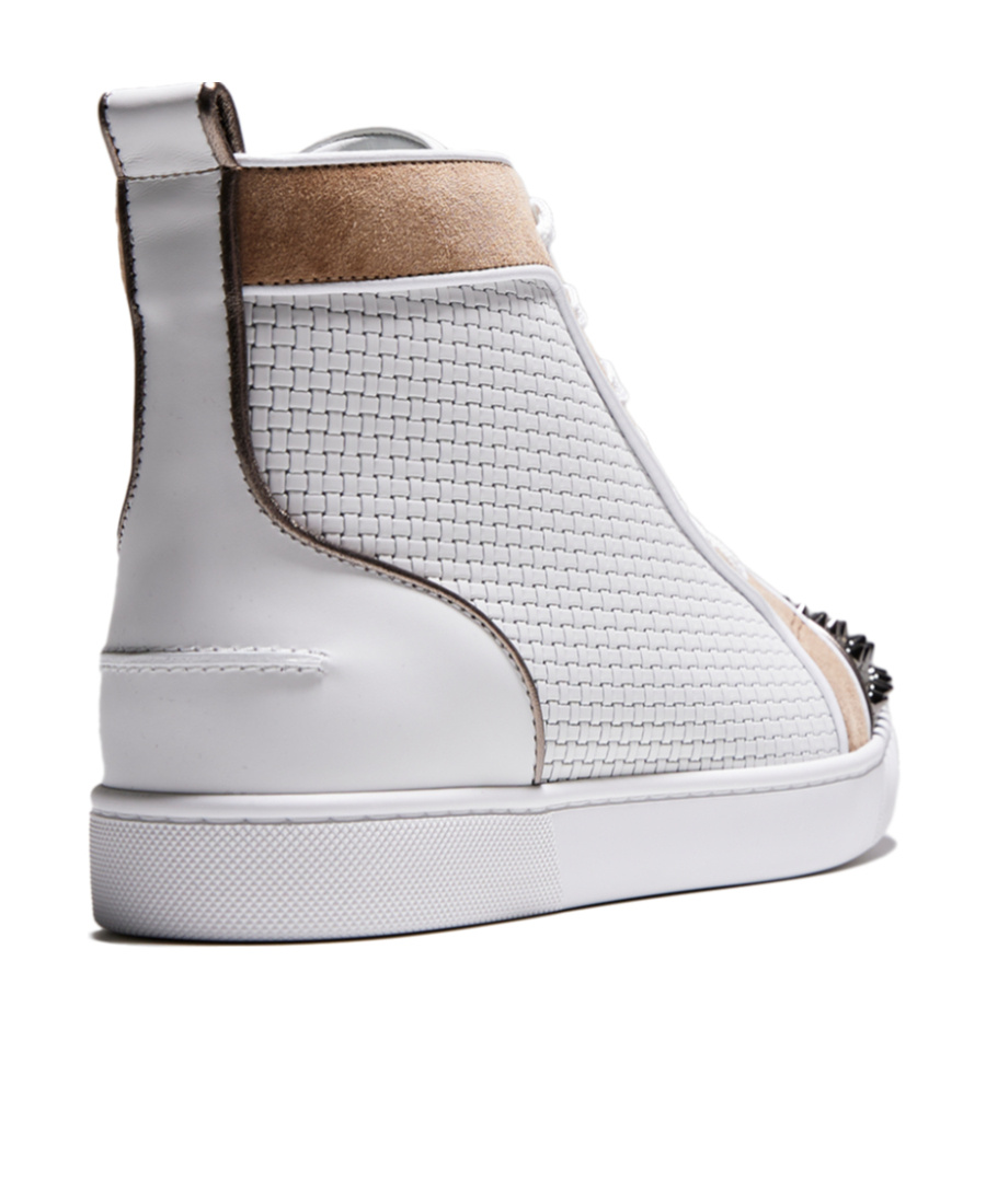 Christian Louboutin Lou Spikes Leather Sneakers In White