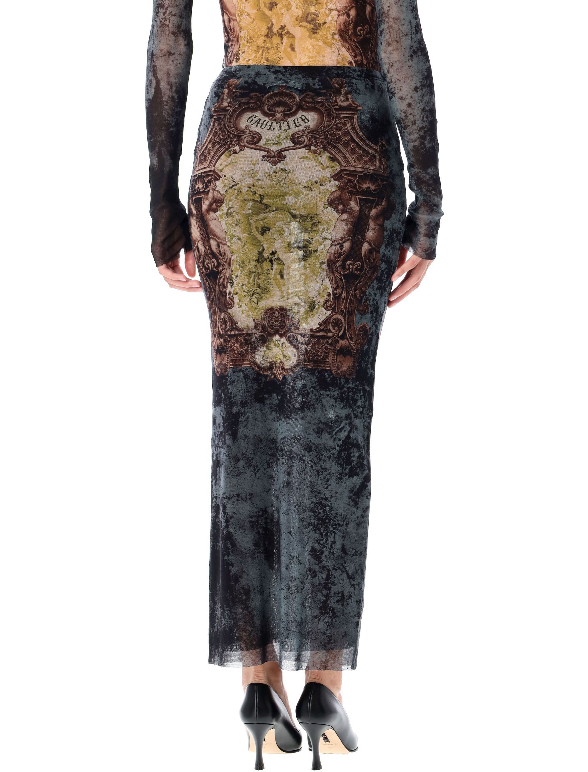 Jean Paul Gaultier Graphic Print Fitted Tulle Skirt In Gray