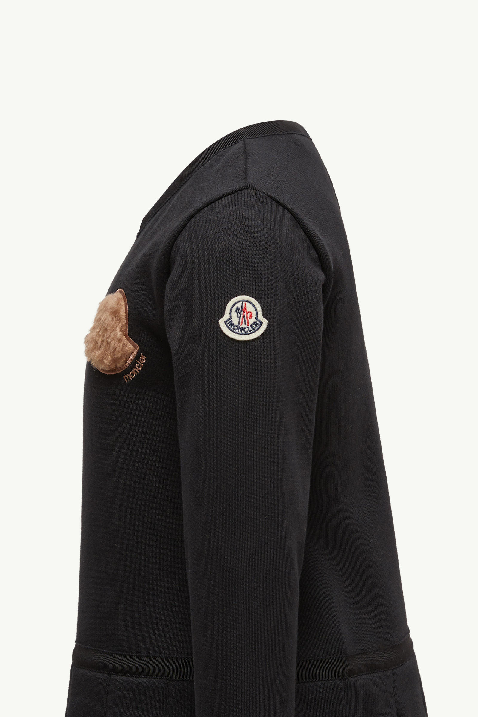 Moncler Abito In Cotone Plissettato Con Logo Teddy In Black