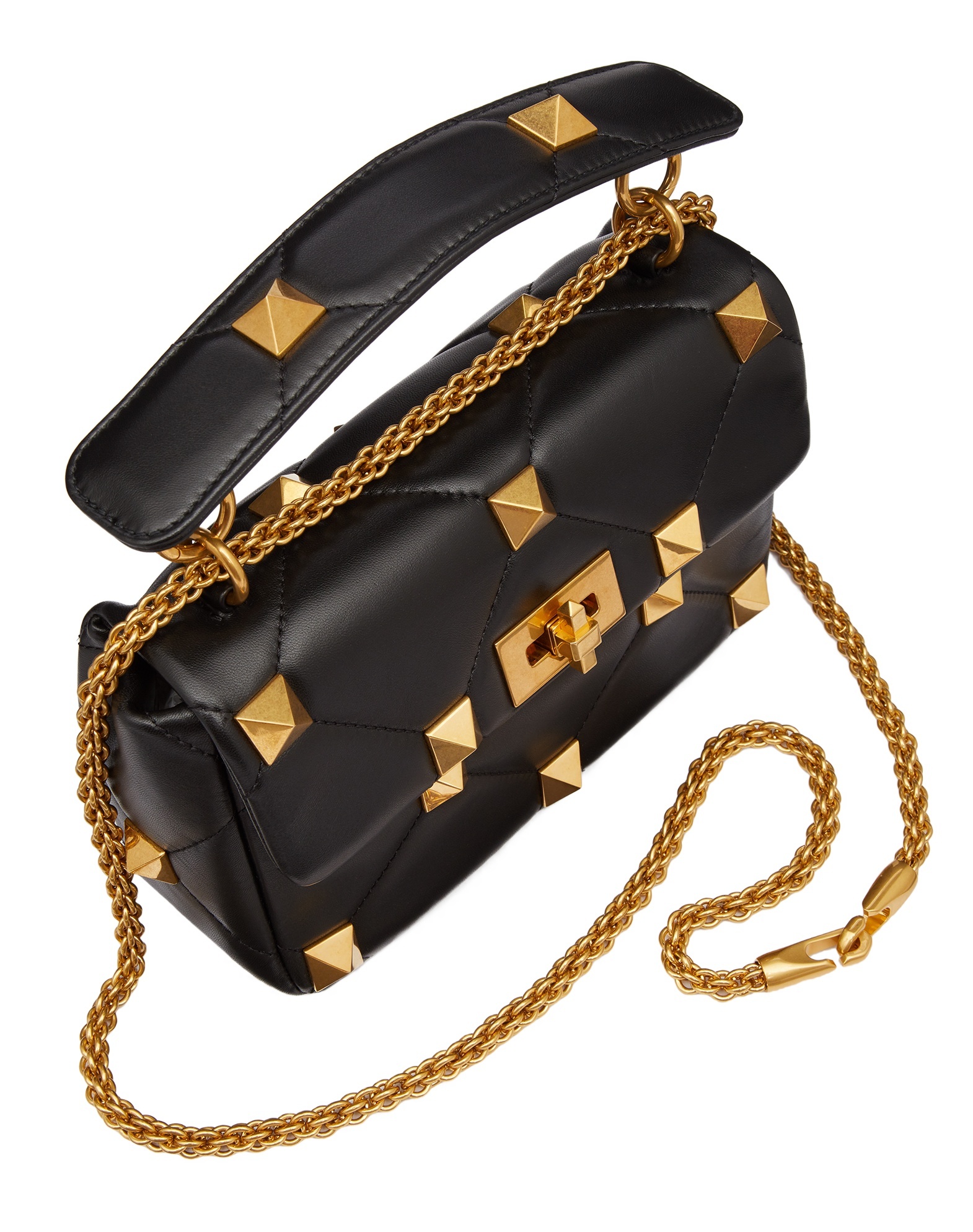 Valentino Medium Roman Stud Chain-link Shoulder Bag In Black