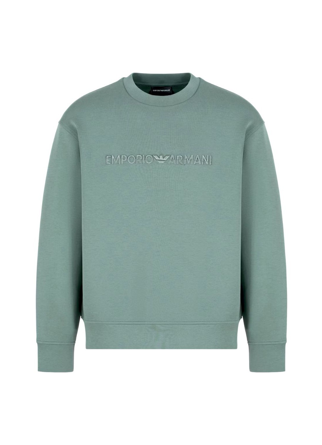 Emporio Armani Double-jersey Sweatshirt With Embossed Embroidered Logo In Green
