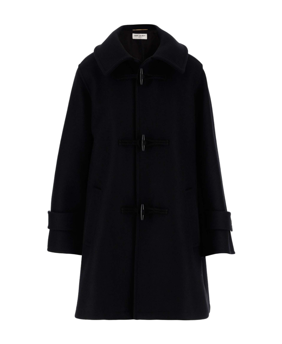 Saint Laurent Short Wool Duffle Coat In Black