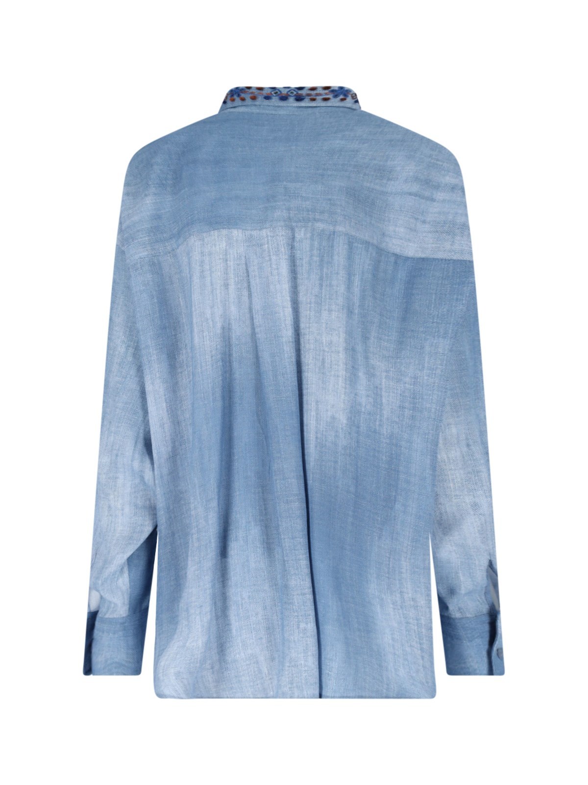 Ermanno Scervino Embroidered Lace-up Sheer Long Sleeve Top In Blue