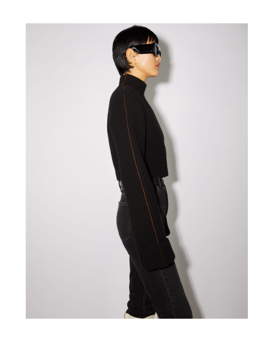 Acne Studios Black Short Round Lapel Sweater In Black